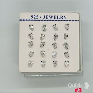 925 Streling Silver Stud Earrings Set - 3